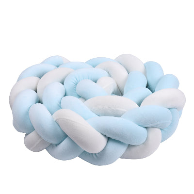 Tresse de lit bébé  bleu pale blanc cosy protecteur chambre nourrisson sécurité barreaux berceau coton doux protection douce.