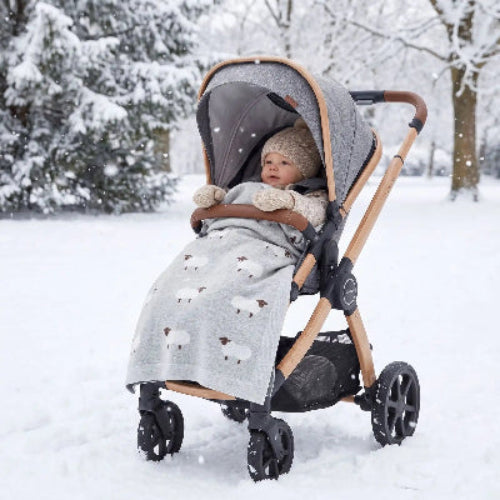 Couverture bebe tricot grise motif moutons bebe poussette hiver extérieur