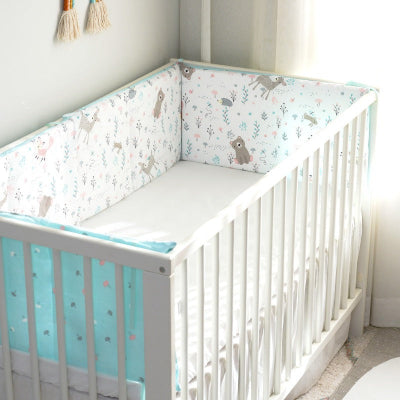 Tour de lit  bleu bio cocooning protection douce chambre nourrisson sécurité barreaux berceau coton naturel confort