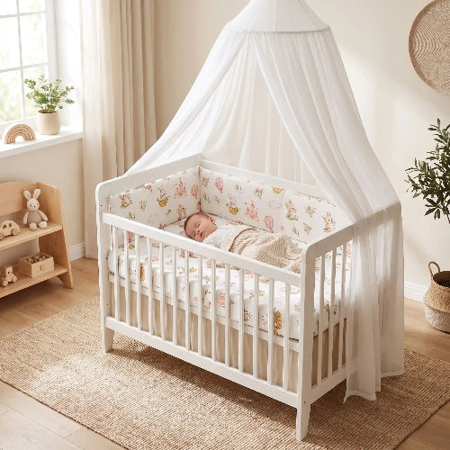 Tour de lit bebe motif dessins animes bébé dort ciel de lit