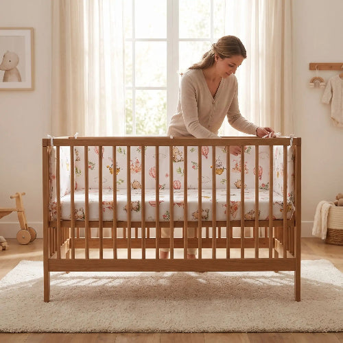 Tour de lit bebe motifs dessins animes maman fais l'installation