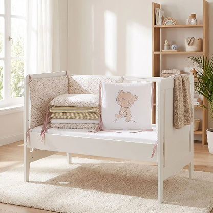 Tourde lit bebe beige cartoon empilés 6 pieces lit blanc