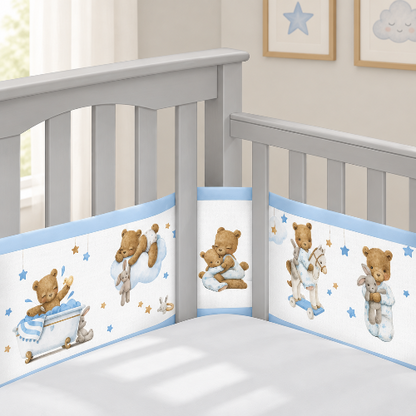tour de lit respirant, motif ourson dans lit bébé 