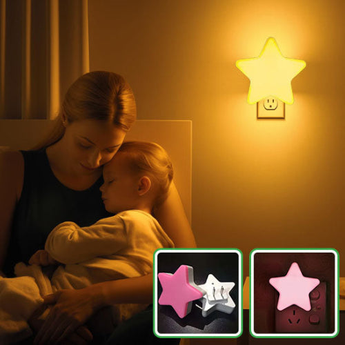 Veilleuse bébé, étoile allumée, deux petites images lumière rouge